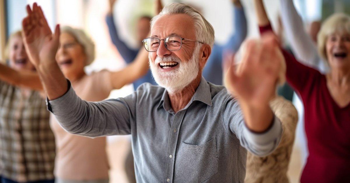 joyful elderly individuals dancing happily.