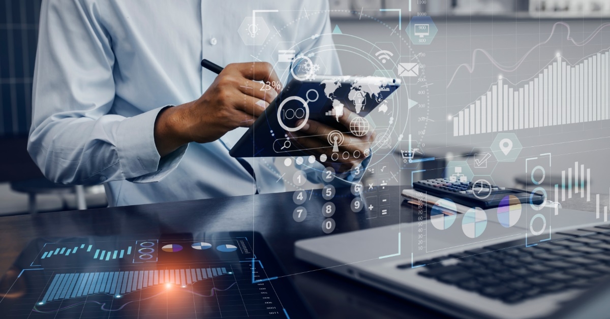 businessman using digital pad for analysis