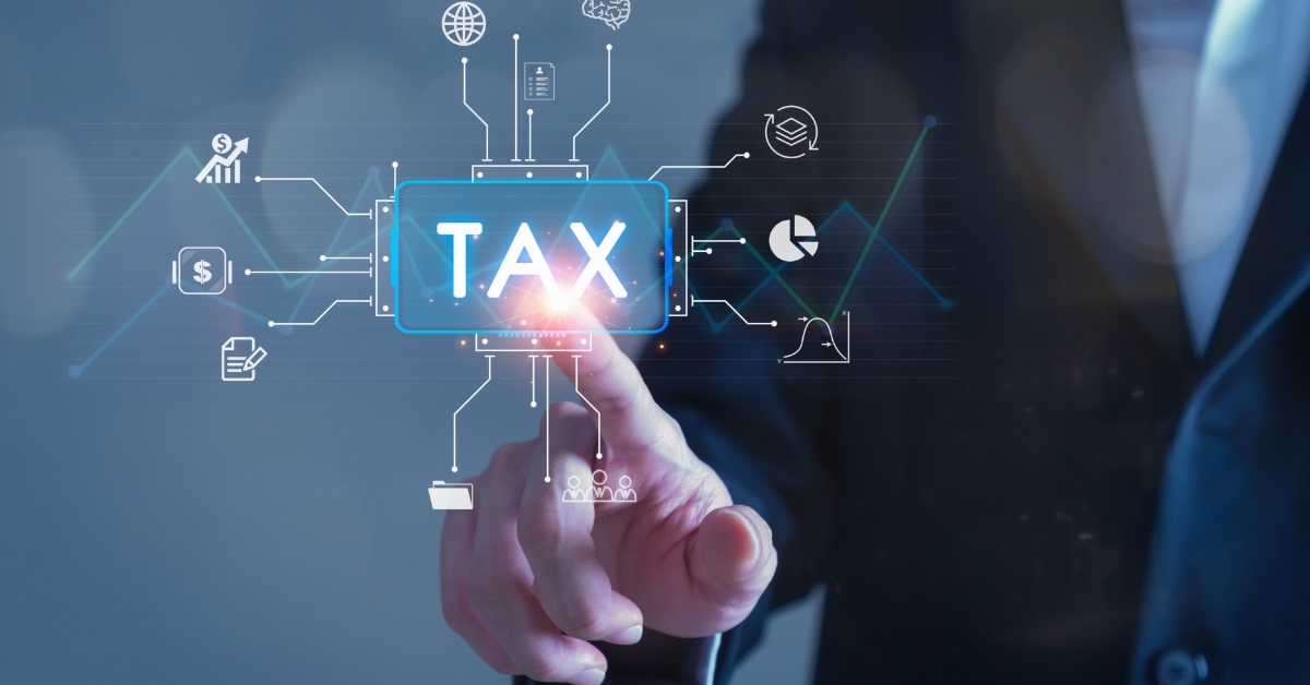 hand touching digital income tax icon