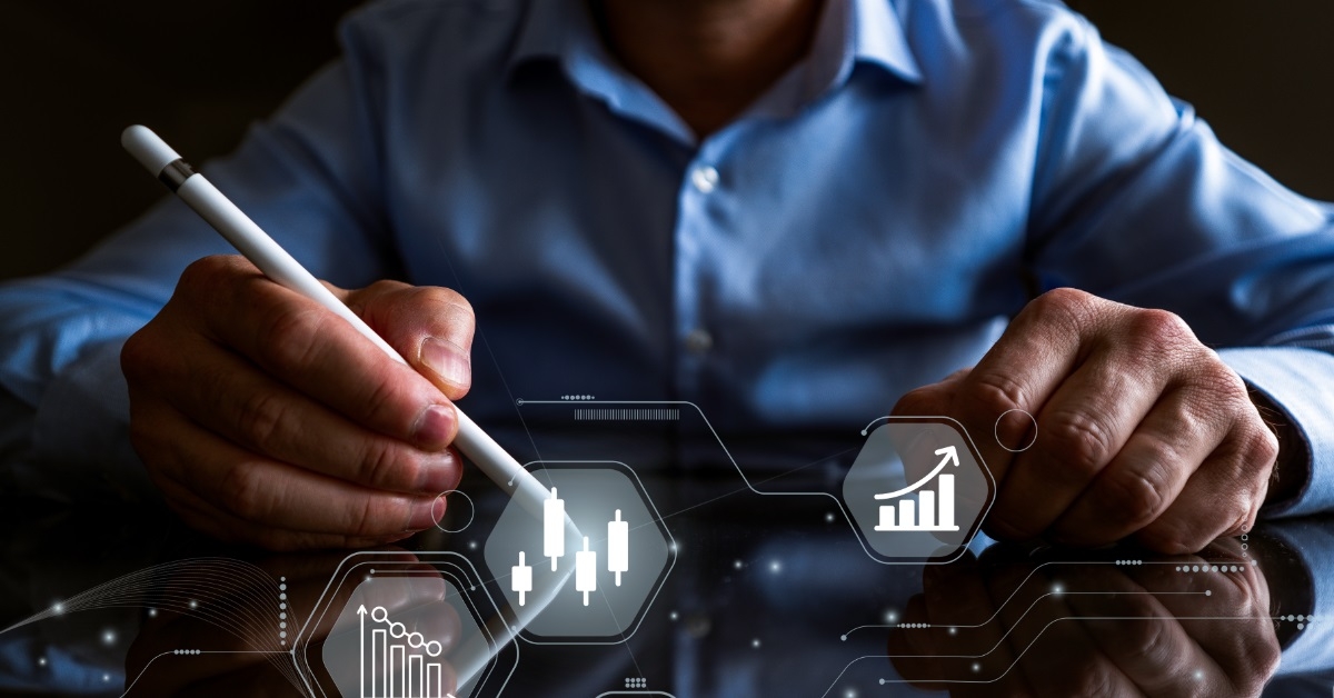 man analyzing finance using stylus