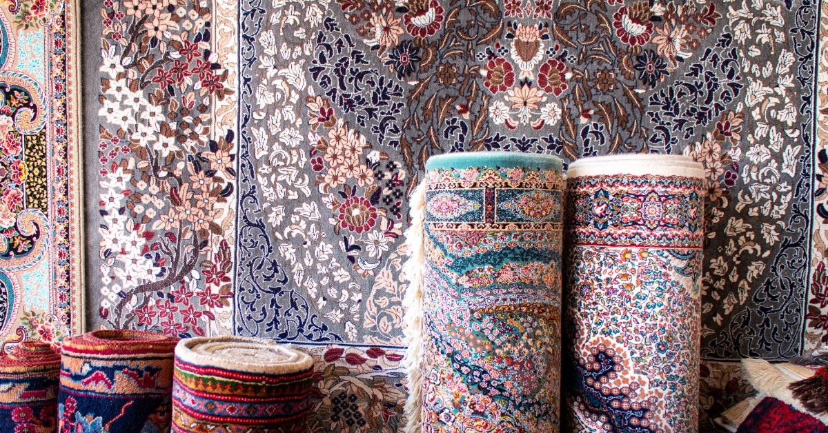 colorful persian rugs on floor