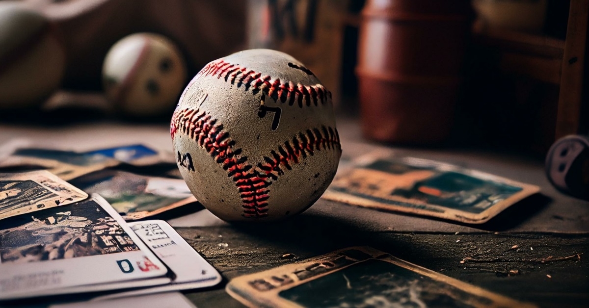 baseball and sports cards scattered around