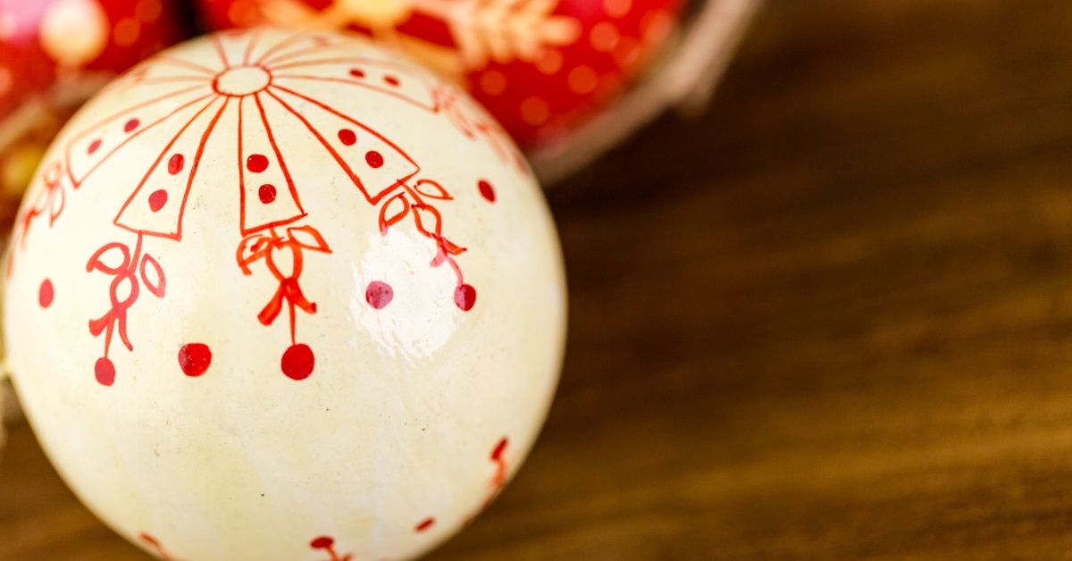 christmas ornament on wooden table