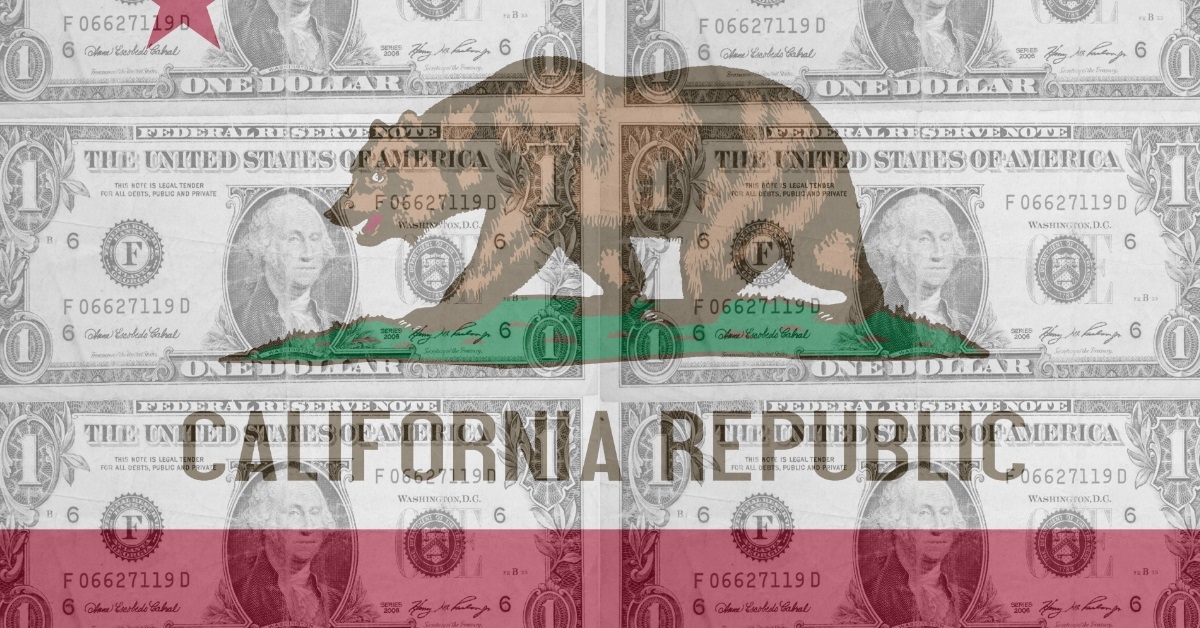 california flag with transparent dollar banknotes