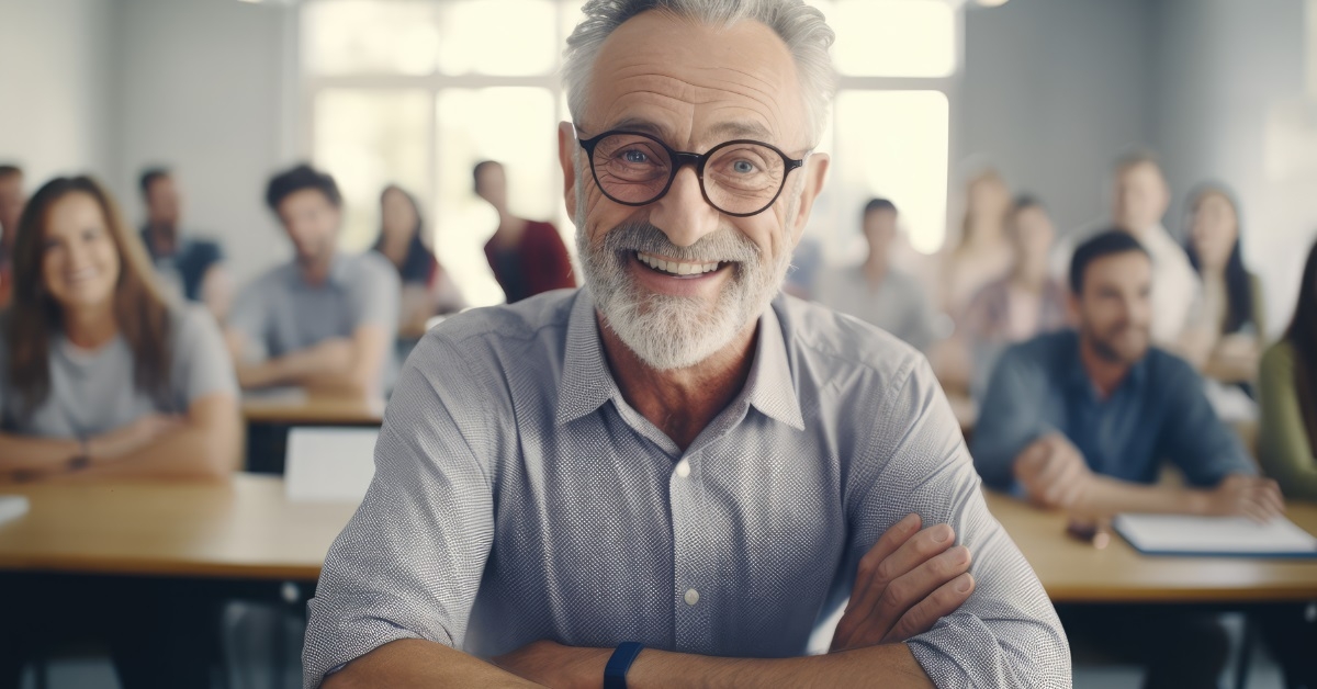 senior student posing in classroom 