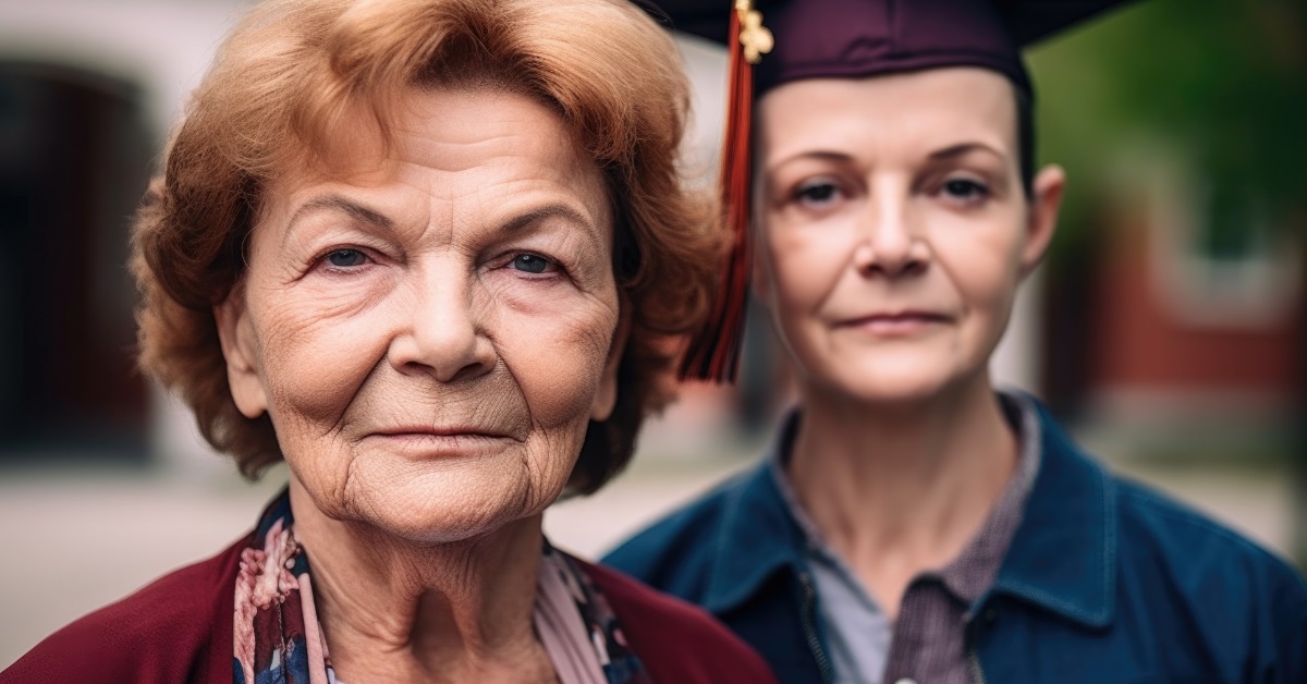 woman with son at graduation ceremony