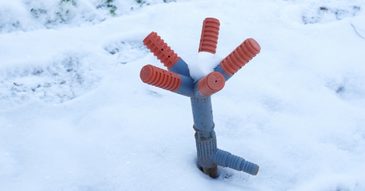 garden sprinkler among the snow