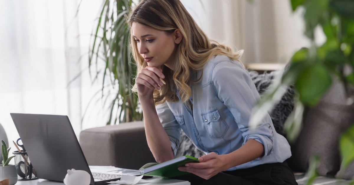 woman working from home using laptop