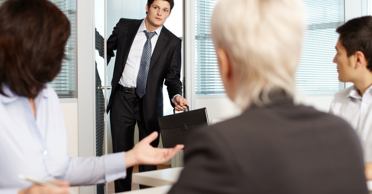 businessman coming late to work