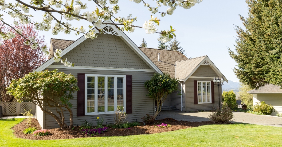 bungalow house on spring day
