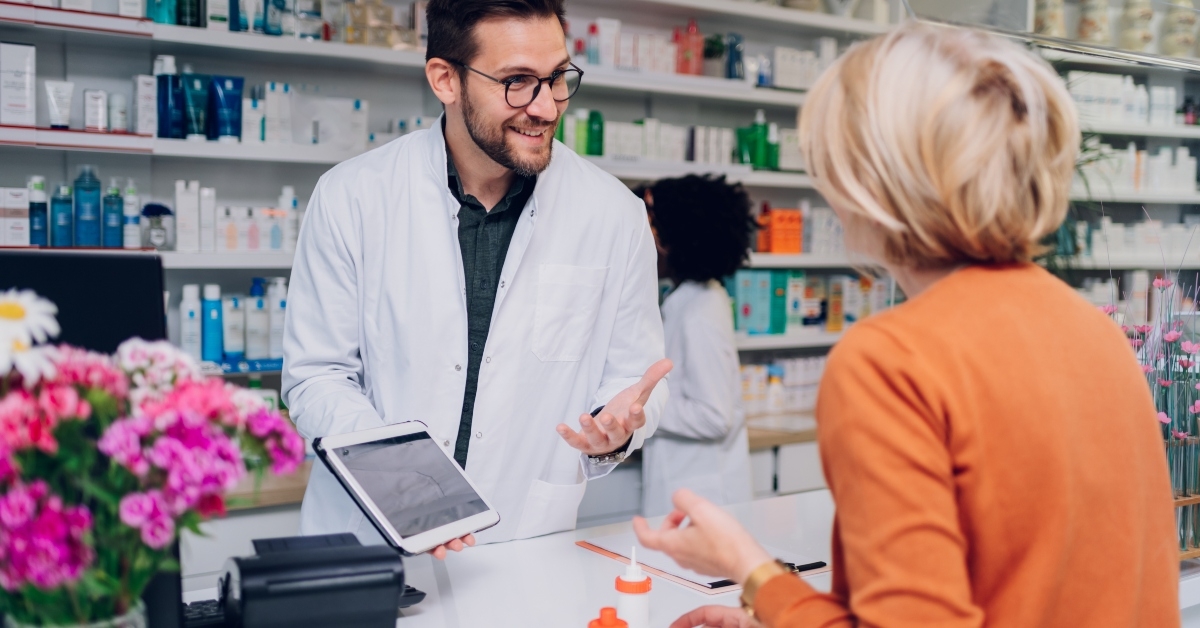 pharmacist working at the counter