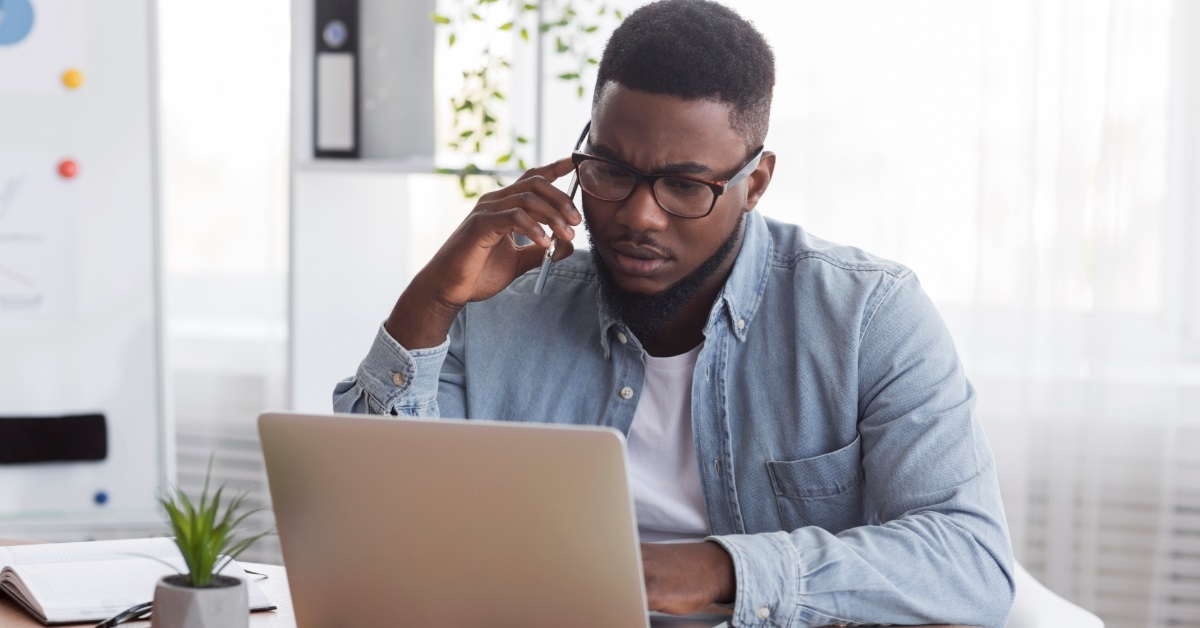 african american man on serious call