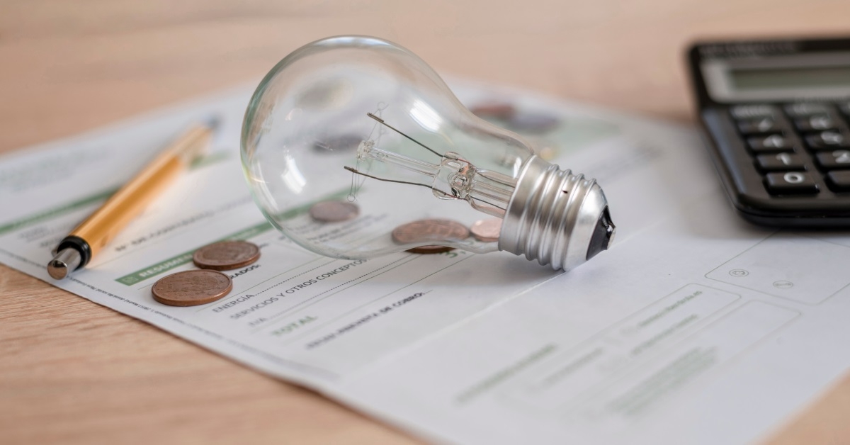 electric bill with pennies and bulb