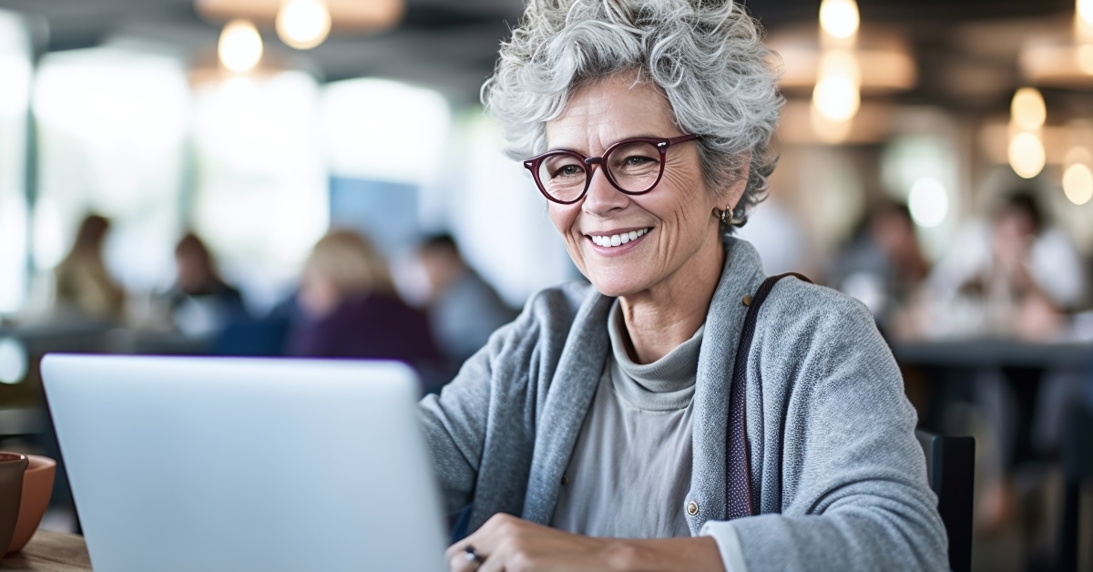 old granny woman working on laptop
