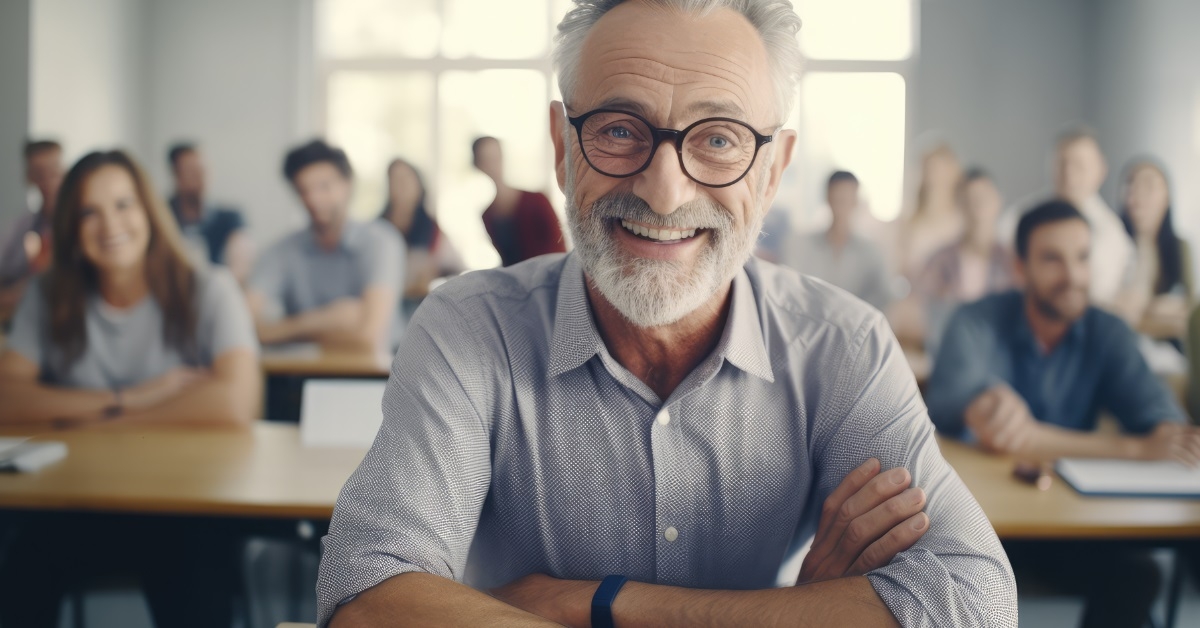 confident senior student in classroom