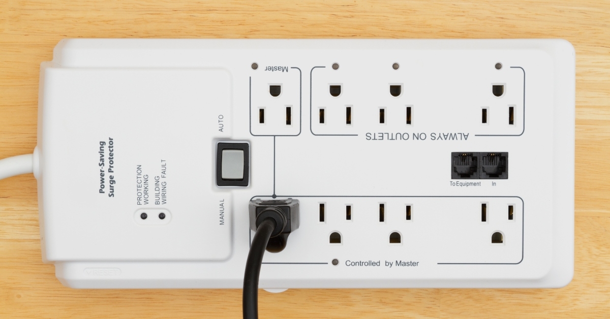 power surge protector on wood