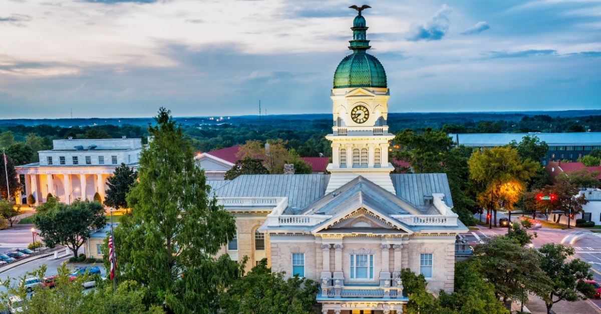 downtown of athens georgia at dusk