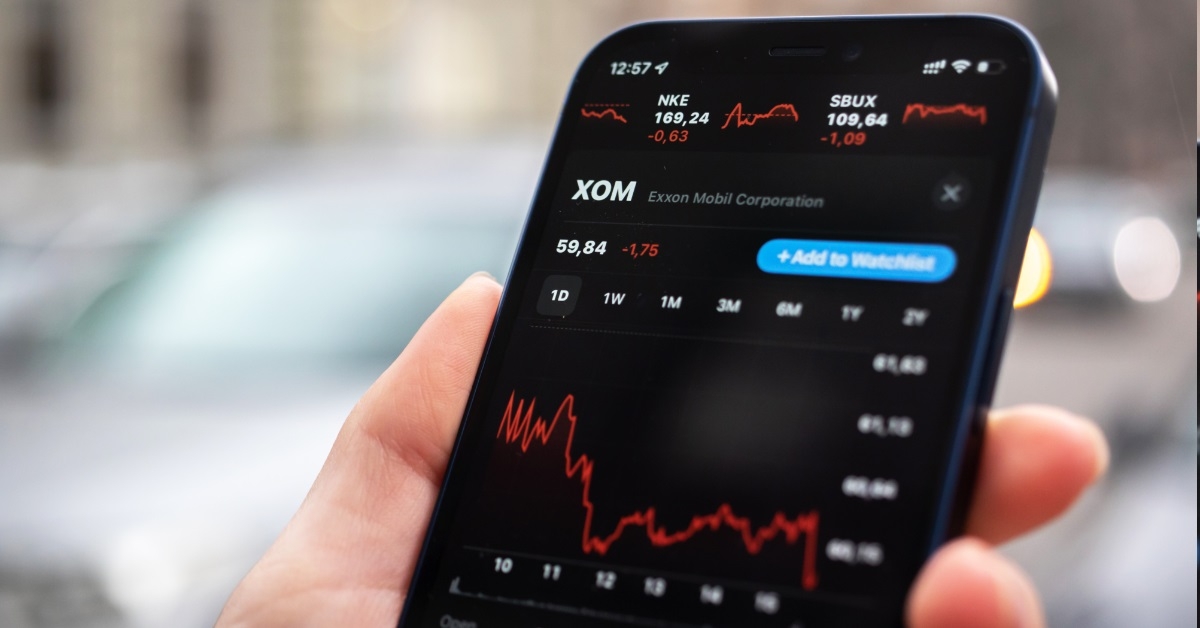 stock market graphs on smartphone screen