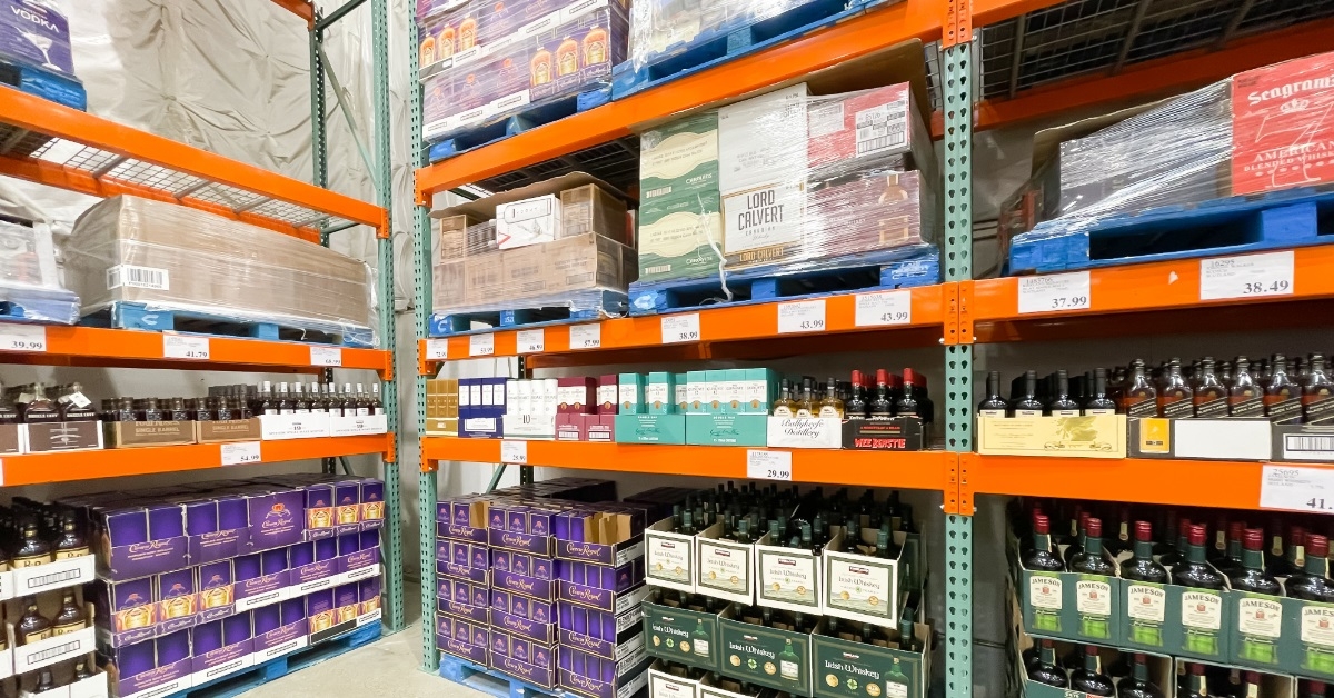 wine liquor boxes at costco warehouse
