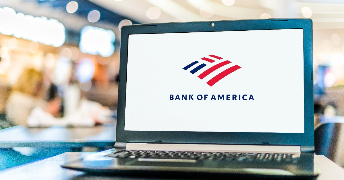 The Bank of America logo on laptop screen.