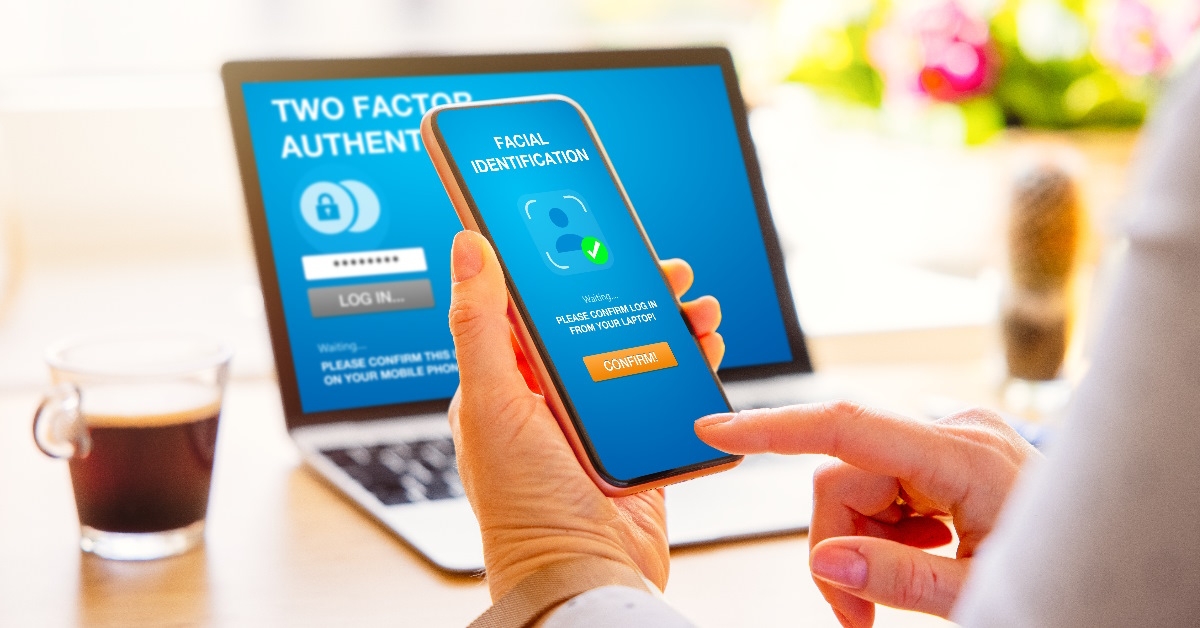 Woman securing her gadgets with two-factor authentication.
