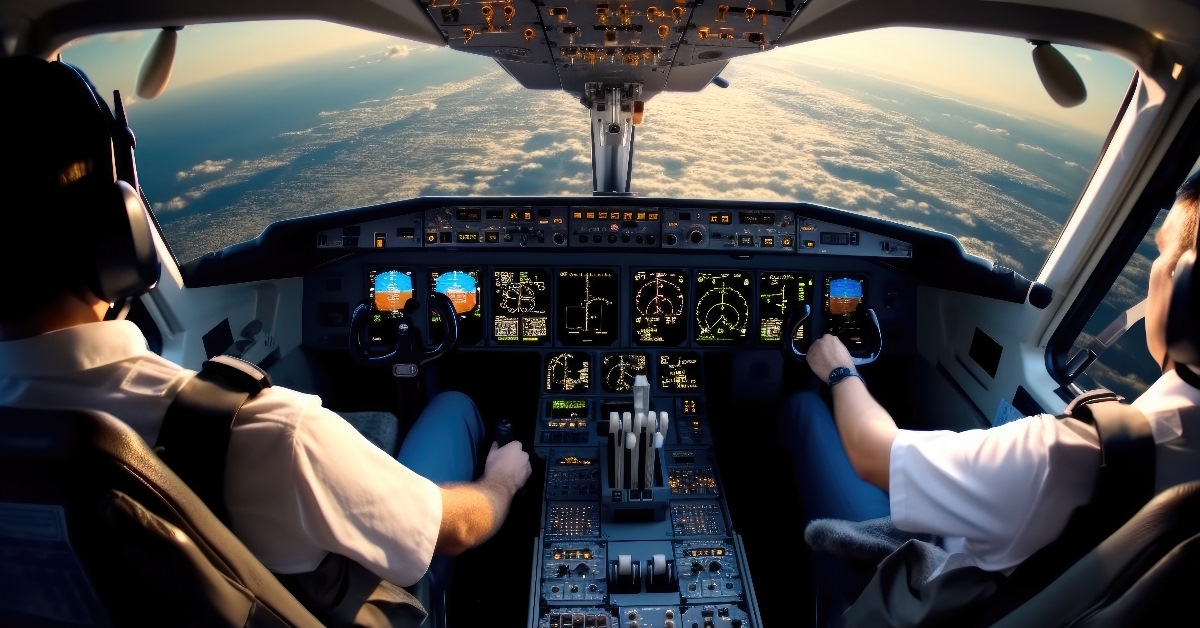 Pilots flying modern passenger jet aircraft.