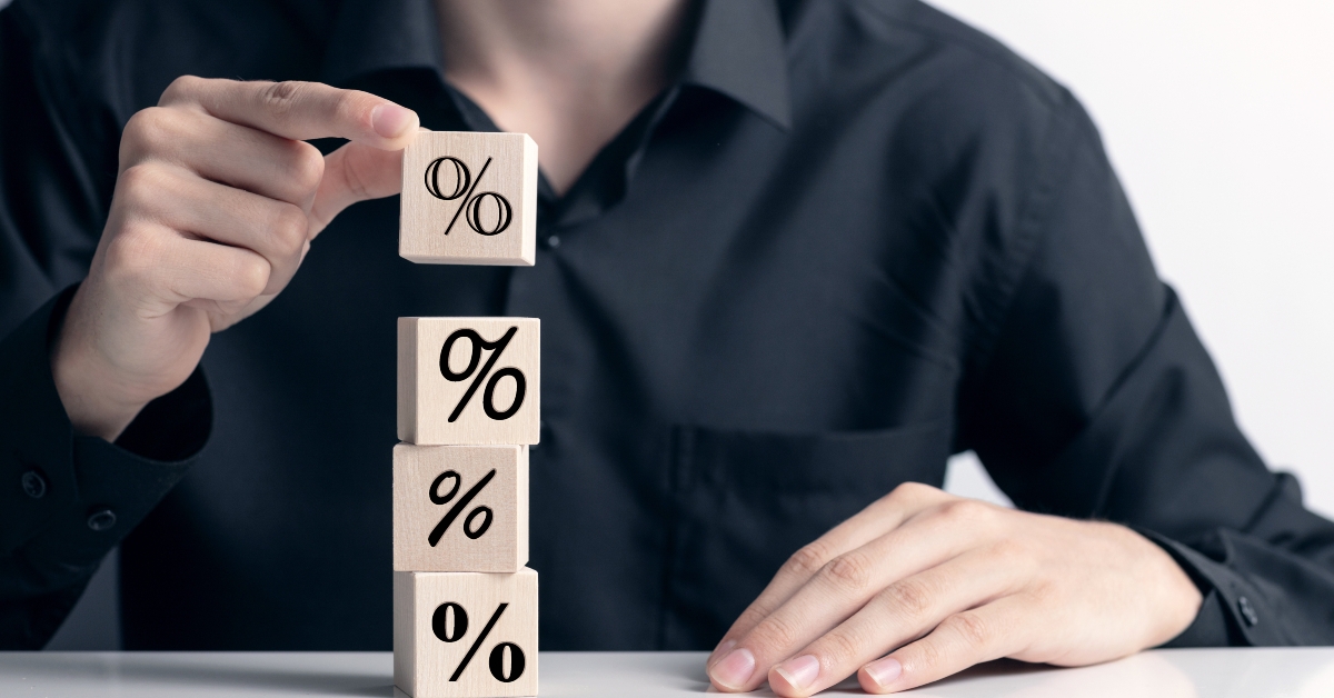 wooden cubes with percent symbol