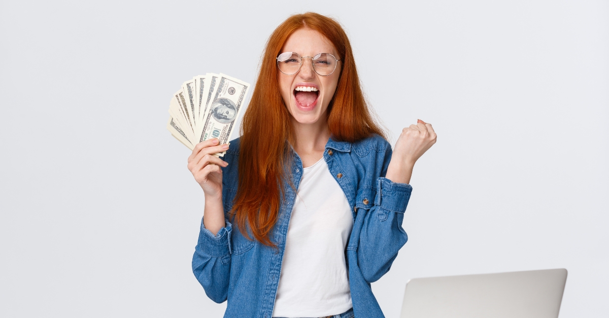 redhead woman yelling yes