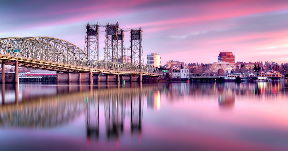 i-5 interstate bridge at sunrise