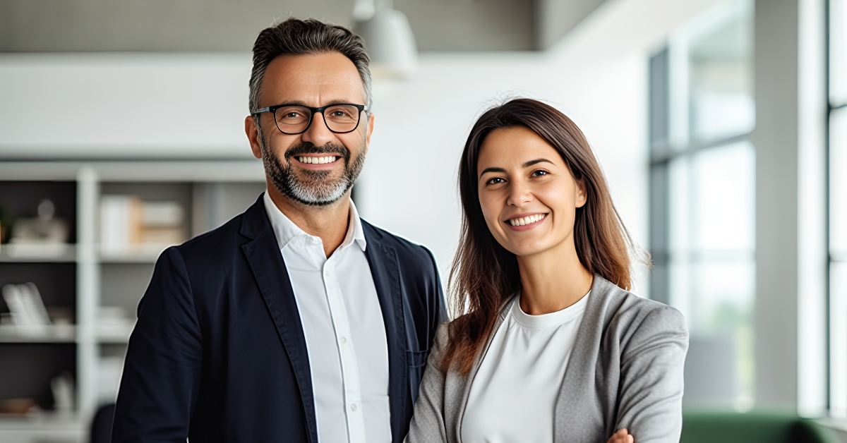 business couple smiling