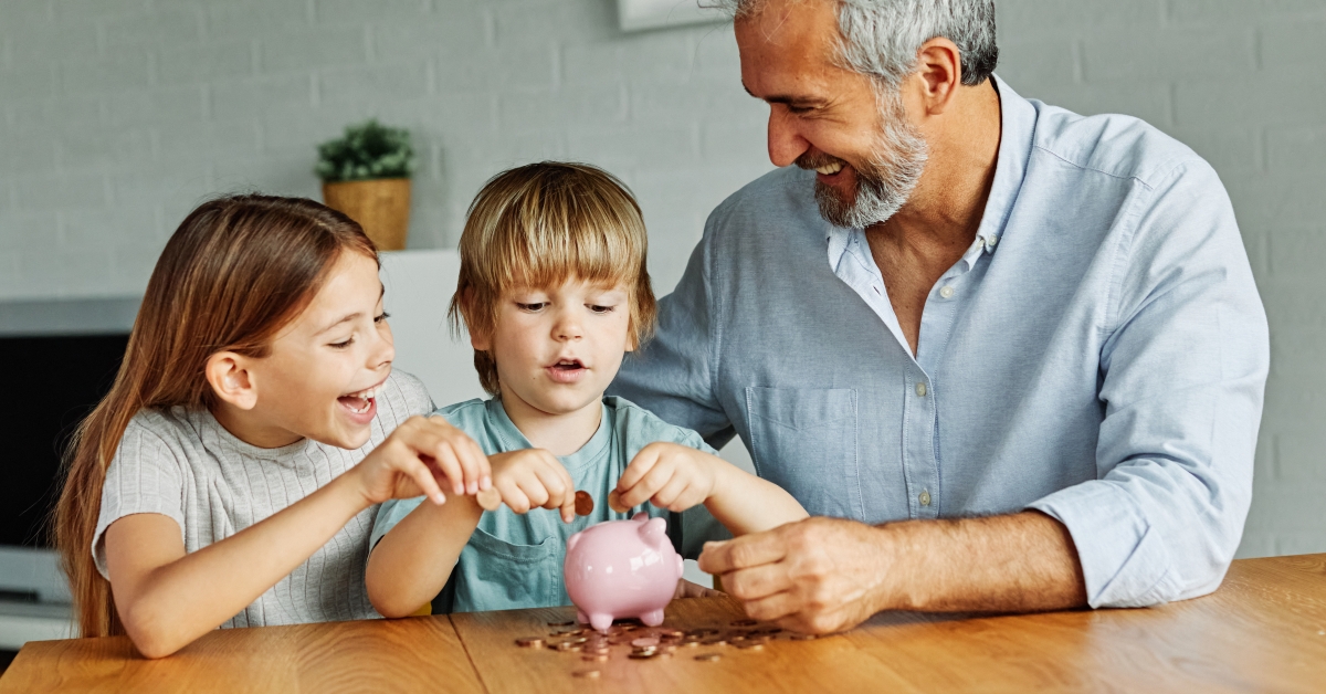 grandchildren saving money on piggybank