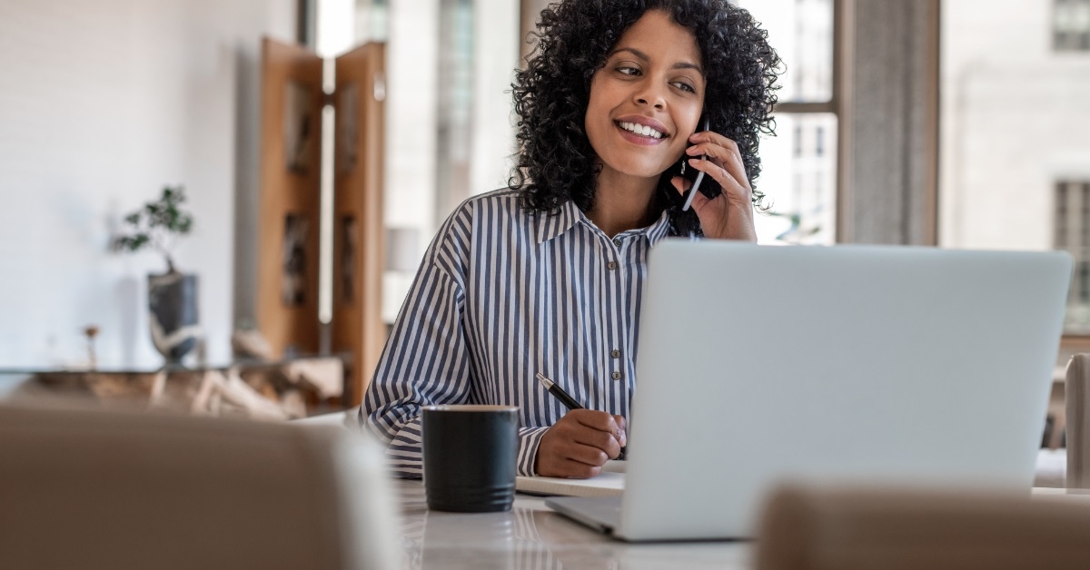 african american business woman on call