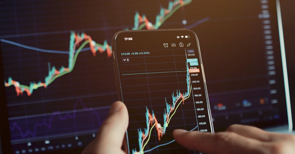 stock market graphs on smartphone screen