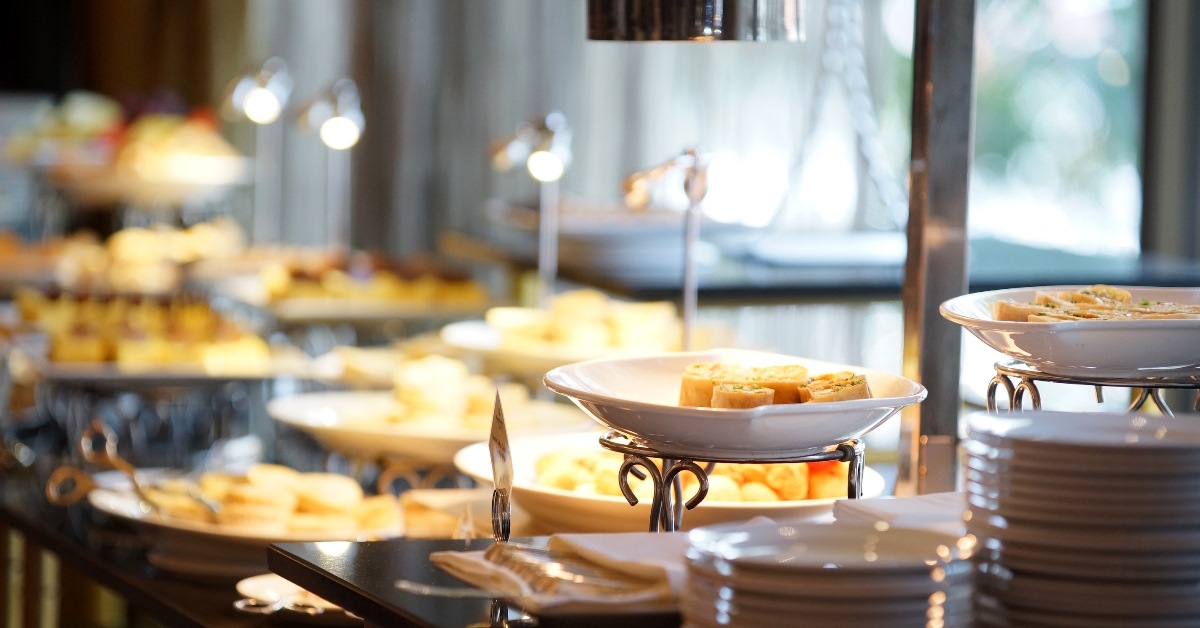 breakfast buffet with food in hotel