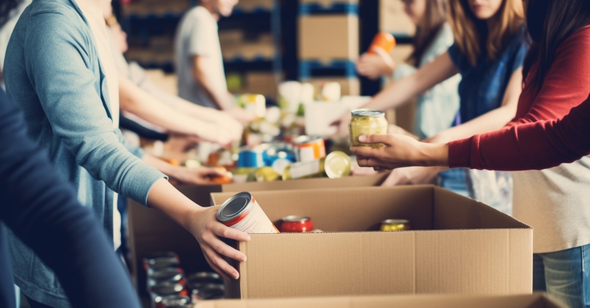 young volunteers donating food packs