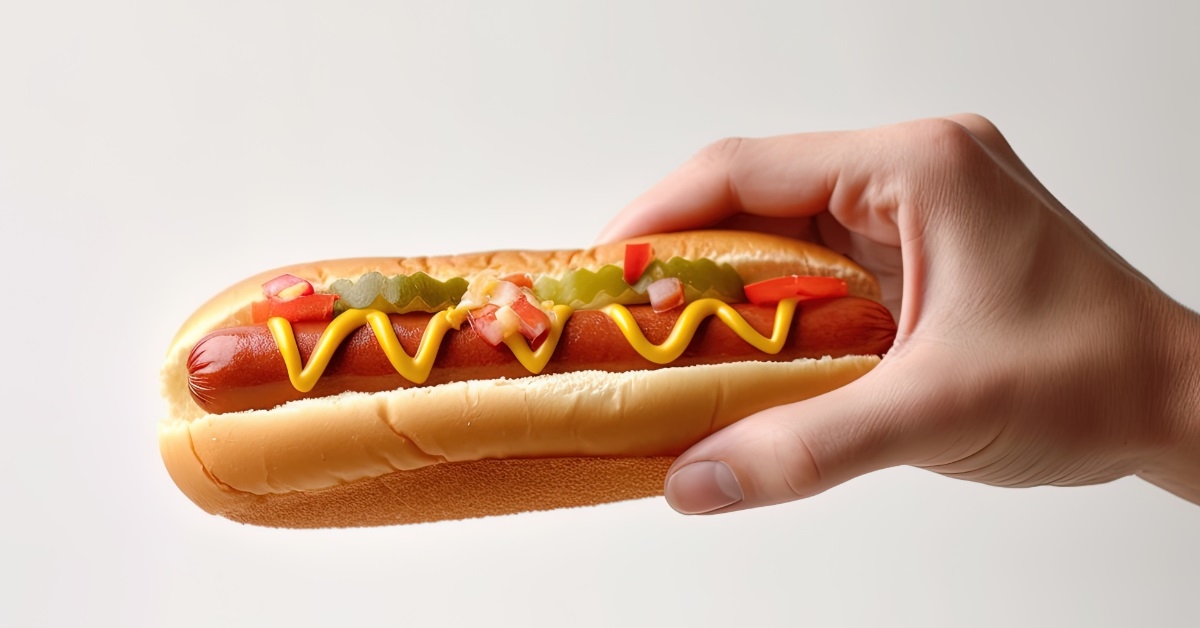 pickled hot dog on white background