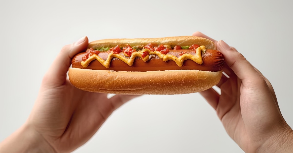 hand holding tasty on white background