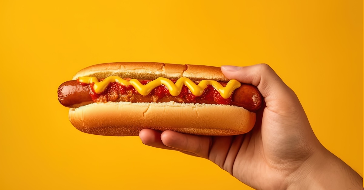 hot dog on yellow background