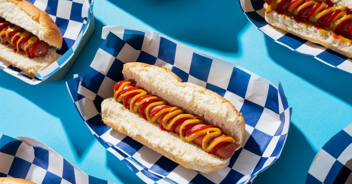 hot dogs in on blue background
