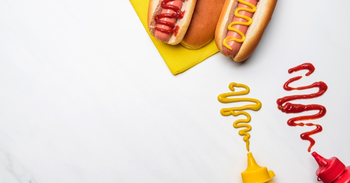 hot dogs with ketchup and mustard
