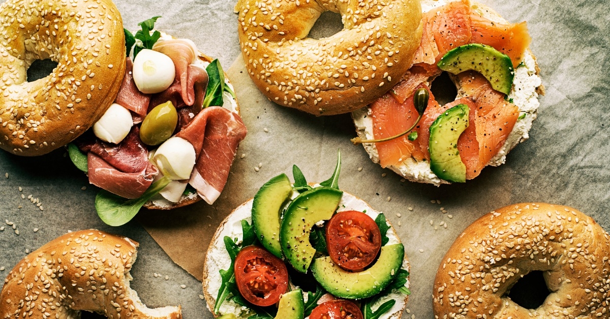 bagel sandwiches on baking paper
