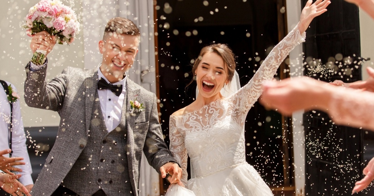 bride and groom happy at wedding