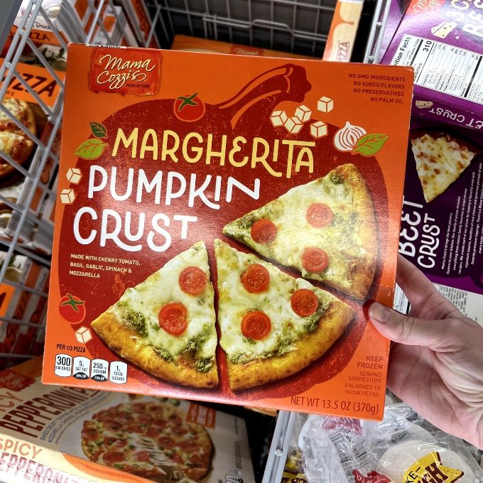 mama cozzi’s margherita pumpkin crust pizza