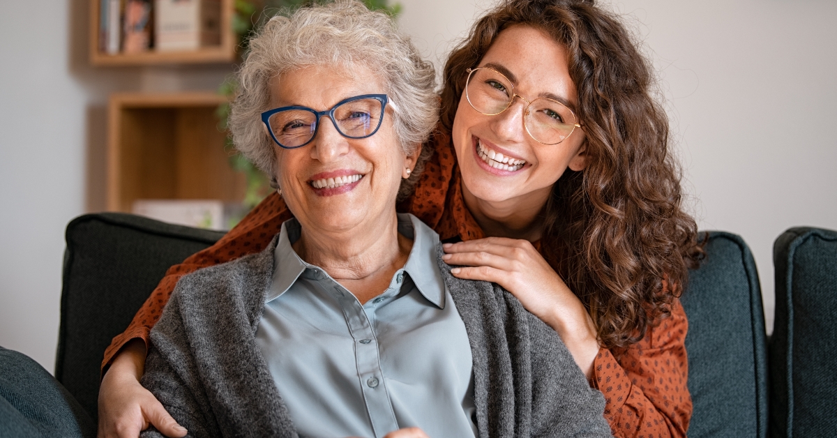 happy grandmother with granddaughter