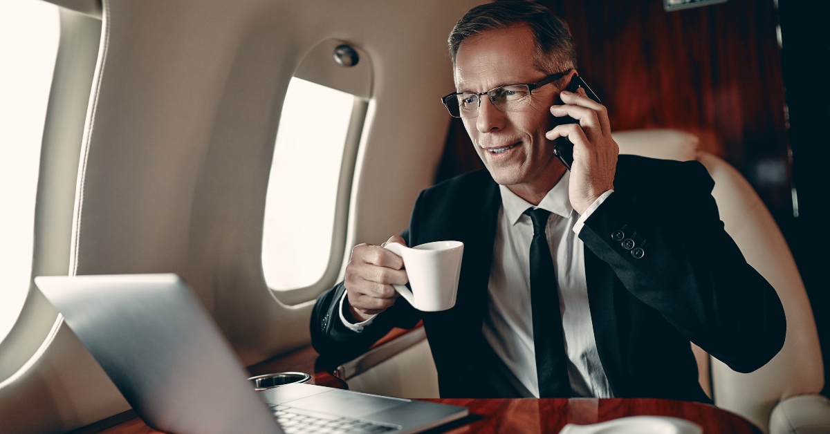 businessman in private jet
