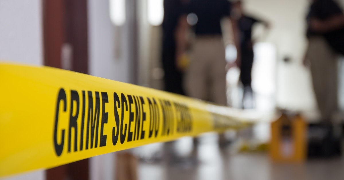 crime scene tape in building