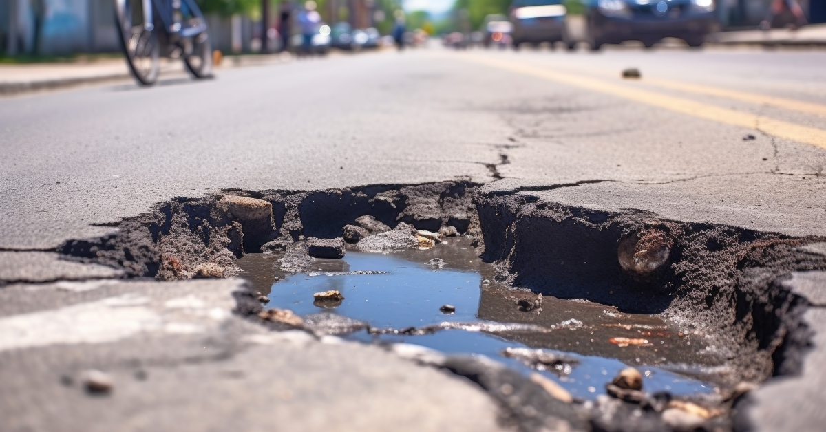 pothole on a bicycle lane