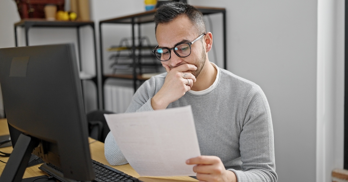 reading document at office