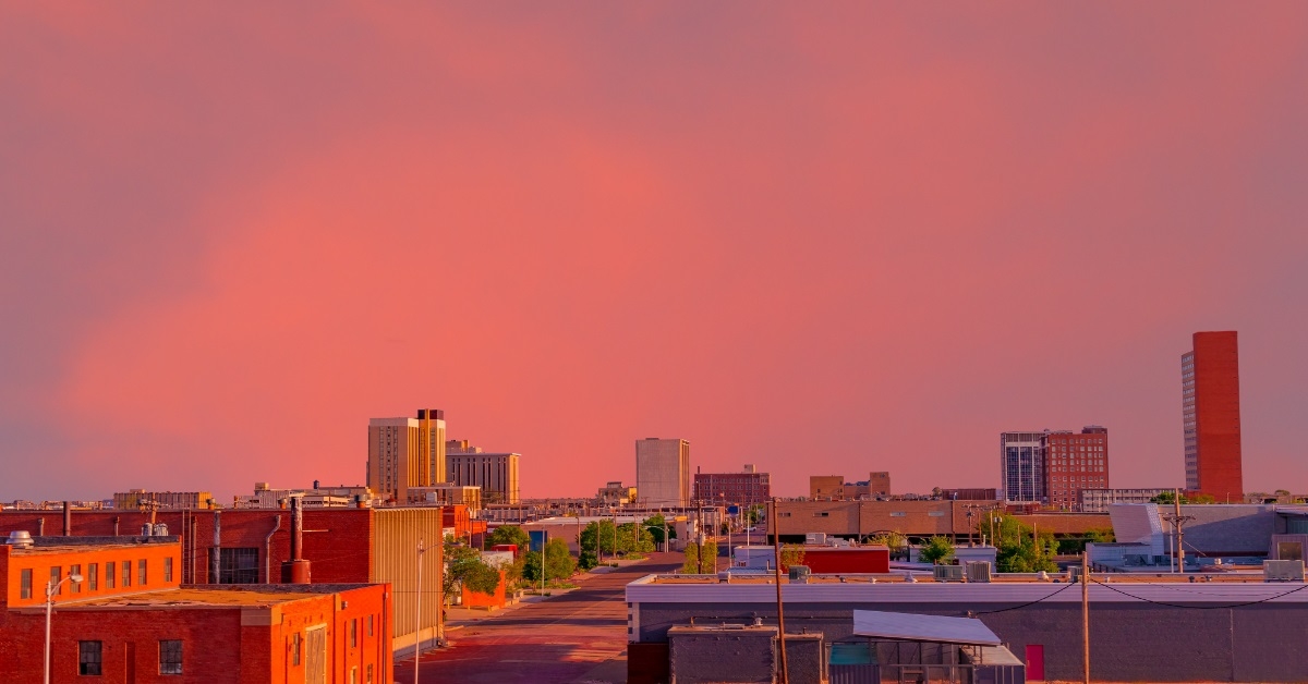 downtown lubbock texas at sunset