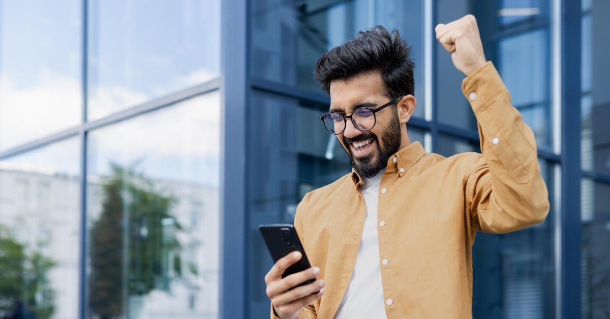 man celebrating victory triumph